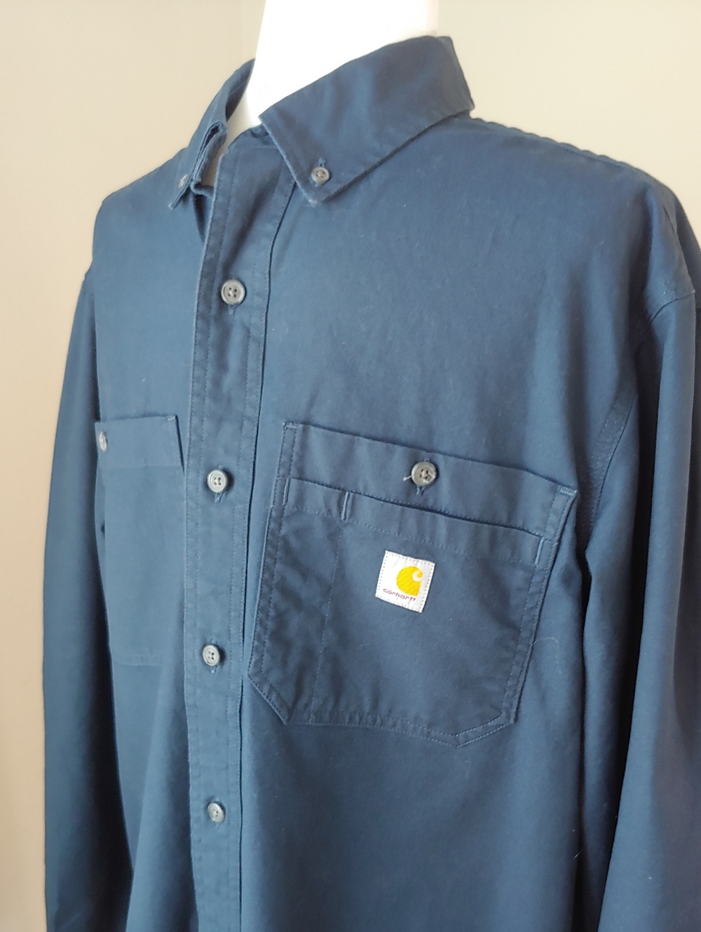 Carhartt Rugged Flex Long Sleeve Work Shirt in Navy Blue Men's Medium